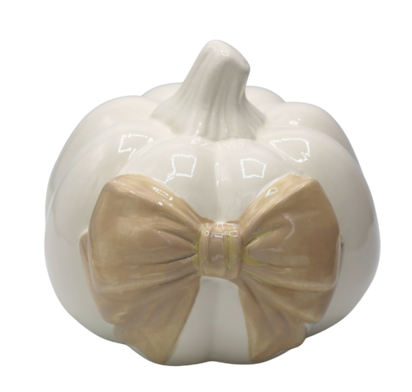 Dekoracja Dynia Pumpkin Bow  Biała Wys. 15cm