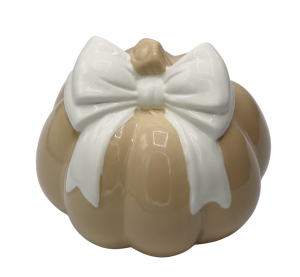 Dekoracja Dynia Pumpkin Bow Beżowa Wys. 15cm