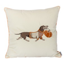 Poduszka Haftowana Dekoracyjna Autumn Puppy - Różne Kolory Tkanin 