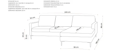 Narożnik Dalarna w Stylu Skandynawskim 245x180-94x86cm - Opcje Wyboru Tkaniny 3