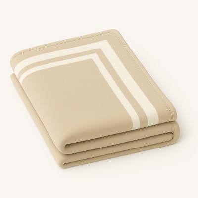 Koc Beżowy z Kremową Podwójną Ramką 150x200cm  2