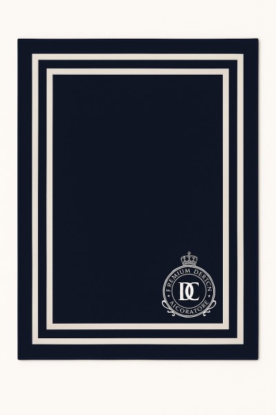 Personalizowany Koc  Granatowy z Białą Ramką i Haftem Monogram 150x200cm