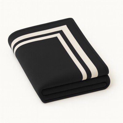 Koc Czarny z Białą Podwójną Ramką 150x200cm  3