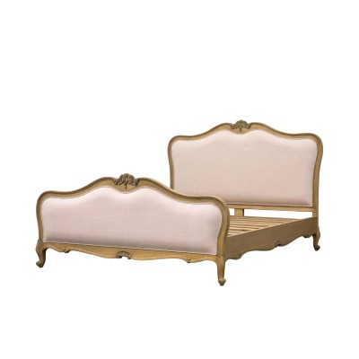 Łóżko Klasyczne Lniane Beżowe Chic 201x214x125cm 5