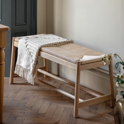 Stylowa Ławka Drewniana Pleciona Eton Beżowa 110x44x45cm 9