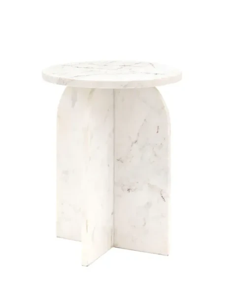 Marmurowy Biały Stolik Pomocniczy Marble White 40x40x50cm