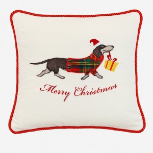 Poduszka Haftowana Dekoracyjna  Christmas Dog - Różne Kolory Tkanin