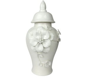 Waza Ceramiczna Amfora Floral Biała Wys. 47cm
