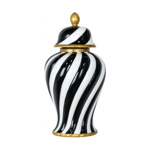 Waza Ceramiczna Amfora Stripes Czarno-Biała 50cm