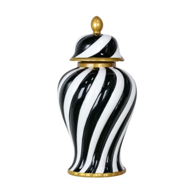 Waza Ceramiczna Amfora Stripes Czarno-Biała 50cm 2