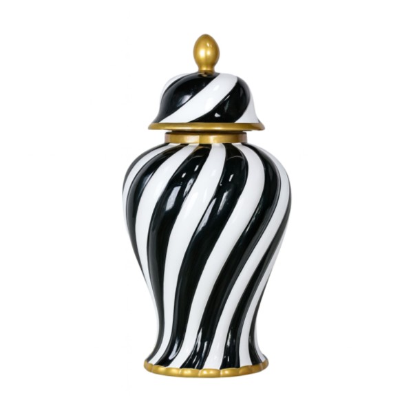Waza Ceramiczna Amfora Stripes Czarno-Biała 50cm