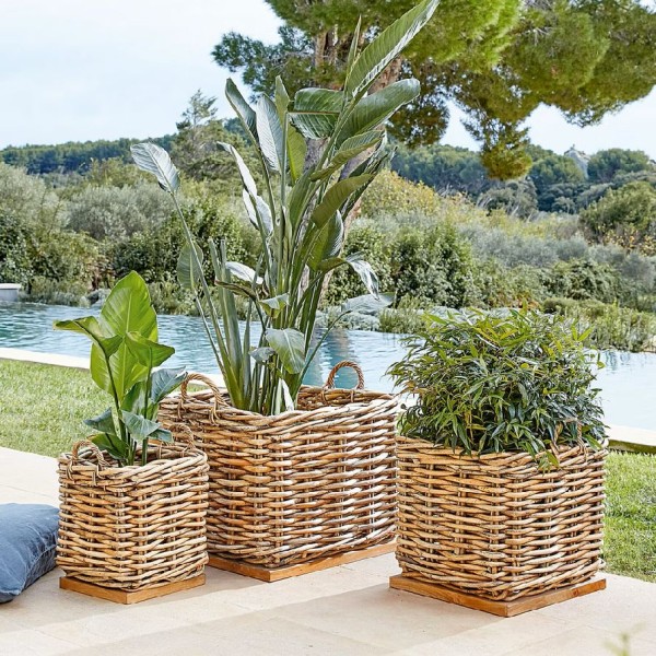 Duży Kwadratowy Kosz Rattanowy Theo 52x52x67cm