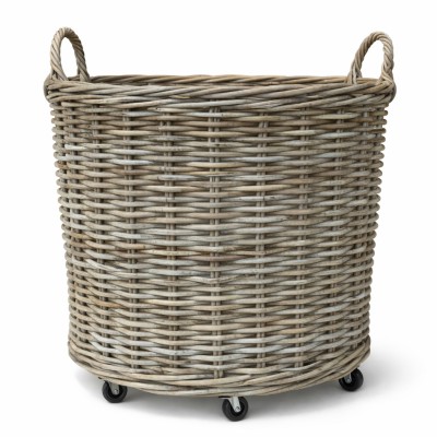 Duży Okrągły Kosz Rattanowyna Kólkach Decorativo Wys. 73cm