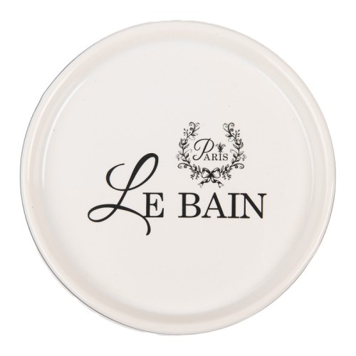 Mydelniczka Le Bain w kolorze białym, okrągła, z czarnym napisem LE BAIN oraz ozdobnym motywem w górnej części. Produkt leży na płaskiej powierzchni, widoczny z góry, co podkreśla jego minimalistyczny styl.