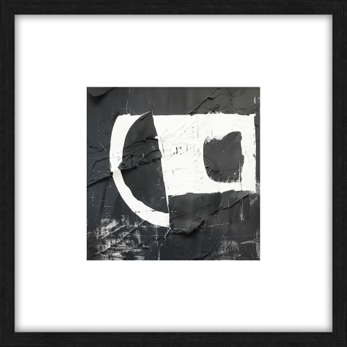 Obraz Basalt II w ramie, 60x60 cm, z abstrakcyjnym motywem w odcieniach czerni i bieli. Widoczna struktura farby, z dynamicznymi kształtami i fakturą. Ramka w kolorze czarnym, otoczenie w białym tle.
