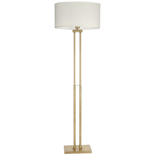 Lampa stojąca Athens o wysokości 150 cm, z metalową podstawą w kolorze złotym. Posiada okrągły, biały klosz wykonany z materiału, montowana na dwóch cienkich nogach. Prosta, elegancka forma pasująca do różnych aranżacji wnętrz.