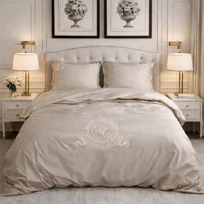 Personalizowana Pościel  Manhattan z Haftem Elegancki Beż z Kremem - skonfiguruj swoją wymarzoną pościel