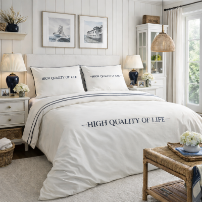 Personalizowana Pościel Hampton z Haftem Kremowa Biel z Granatem - skonfiguruj swoją wymarzoną pościel 2