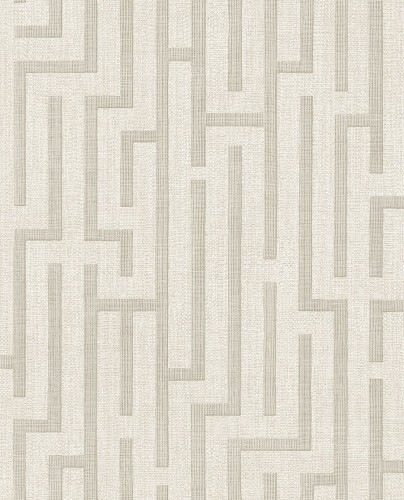Tapeta w kolorze kremowo-beżowym z geometrycznym wzorem w formie trellis. Tekstura materiału jest lekko teksturowana, co nadaje jej elegancki wygląd. Produkt widoczny w zbliżeniu, na jednolitym tle.
