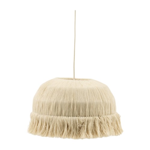 Lampa wisząca Sereno S Riviera Maison w jasnym odcieniu beżu, z teksturowaną frędzelkową dekoracją na dolnej krawędzi. Ujęcie frontalne, lampa zawieszona na cienkim przewodzie, nadająca się do nowoczesnych aranżacji wnętrz.