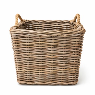 Kwadratowy Kosz Rattanowy Vintage z Uchwytami Wys. 45cm 3