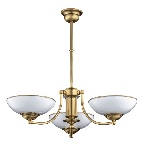 Lampa sufitowa Bonnie Glass II w kolorze złotym z trzema kloszami w kształcie misek z przezroczystego szkła. Wymiary: 53x53x54 cm. Produkt zawieszony na cienkim drążku, z estetycznymi detalami na mocowaniu. Idealna do nowoczesnych wnętrz.