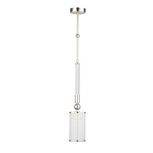 Lampa sufitowa Lea z przezroczystym kloszem, wykonana z metalu w kolorze chromu. Ma smukły, prosty kształt z cylindrycznym kloszem o wymiarach 10x10x70 cm, zawieszona na długim, metalowym ramieniu. Idealna do nowoczesnych wnętrz.