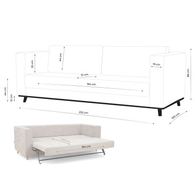 Stylowa Rozkładana Sofa Dorello 232x100x86cm - Opcje Wyboru Tkaniny 4