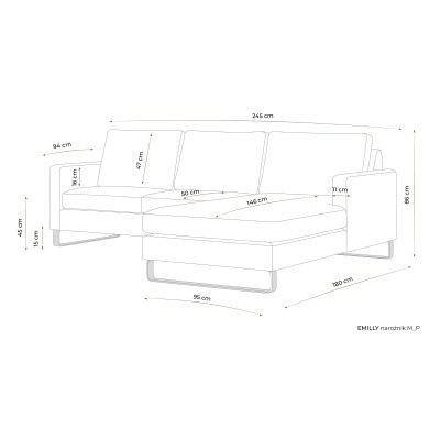Komfortowa Sofa Narożna Prawostronna Edmonto 245x180x86cm - Opcje Wyboru Tkaniny 4
