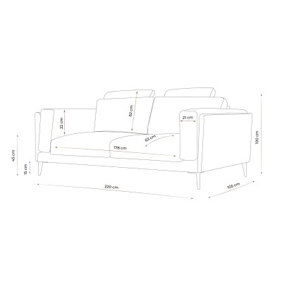 3 Osobowa Stylowa Sofa Lavero 220x105x81cm - Opcje Wyboru Tkaniny 4