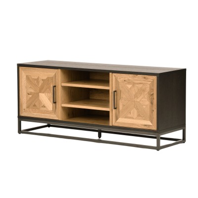 Industrialna Komoda RTV Indus Czarna, Naturalny Dąb 133cm
