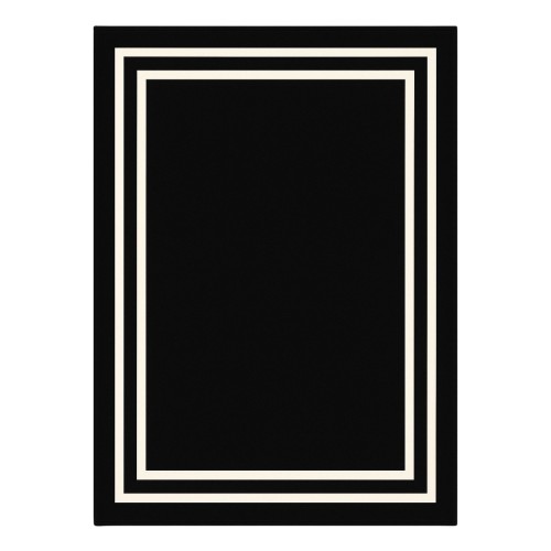 Czarny koc o wymiarach 150x200 cm z białą podwójną ramką. Produkt leży płasko, prezentując gładką, jednolitą powierzchnię z wyraźnym kontrastem ramki. Idealny do użytku domowego lub jako dekoracja wnętrza.