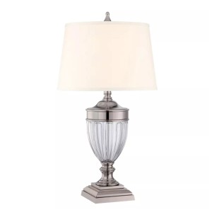 Lampa Stołowa Minosa Nikiel Z Białym Abażurem 43x43x80cm