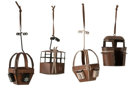 Zestaw 4 Zawieszek Choinkowych Wagoników Brązowych Cable Cars Wys. 10-16cm