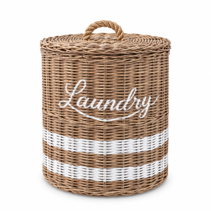 Kosz Rattanowy na Pranie Laundry z Lnianym Wkładem Wys. 44cm