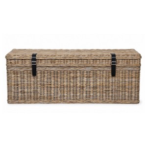 Rattanowy Kufer Ławka Chelsea ze Skórzanymi Paskami 121x50x52cm