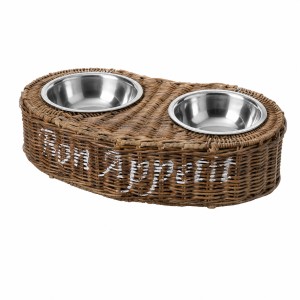 Rattanowy Stojak z Miskami dla Psa Bon Appetit 41x21x10cm