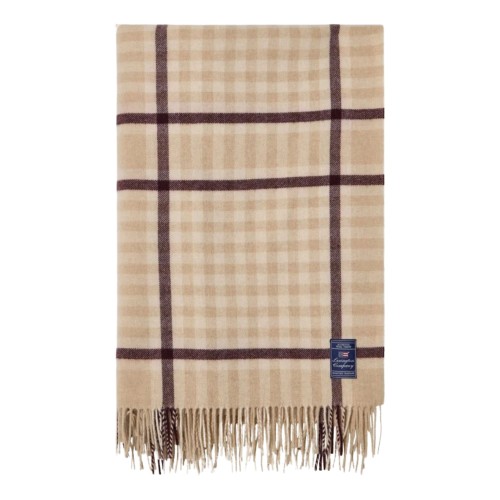 Koc Pled Krata w Kolorze Beżowo-Figowym 130x170cm Lexington