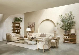 Ceramiczny Stolik Kawowy Rose Tower ciepły beż Riviera Maison