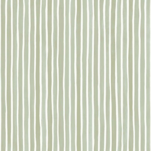 Tapeta Cole and Son Croquet Stripe w kolorze zielonym i białym, z regularnymi, falistymi paskami. Tło w odcieniu jasnej zieleni, a prążki białe, nadające subtelny, elegancki wygląd. Idealna do aranżacji wnętrz.