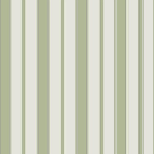 Tapeta Cole and Son Cambridge Stripe w kolorze zielonym i białym, z wyraźnymi pionowymi paskami o różnej szerokości. Paski w odcieniach jasnej zieleni i bieli, z subtelnymi detalami. Wzór bez widocznego tła, idealny do aranżacji wnętrz.