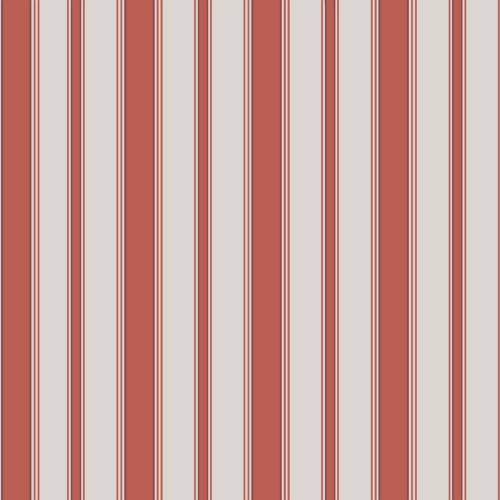 Tapeta Cole and Son Cambridge Stripe w kolorze czerwono-białym, z widocznymi klasycznymi pasami. Produkt ukazany frontalnie, z fokusowaniem na wzór. Tło jednolite, co podkreśla detale tapety. Idealna do aranżacji wnętrz.