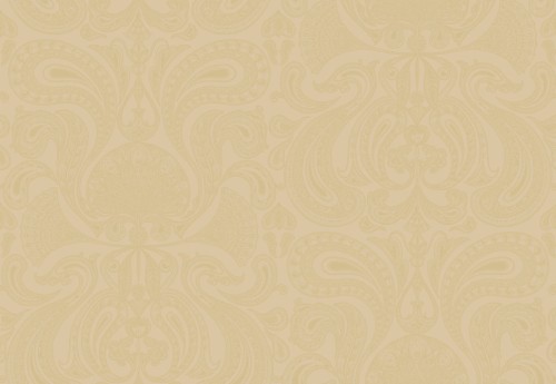 Tapeta Cole and Son Malabar w kolorze piaskowym z delikatnym złotym wzorem. Motyw roślinny w stylu paisley, z finezyjnymi detalami. Tło w odcieniu jasnego beżu, nadające elegancki wygląd.