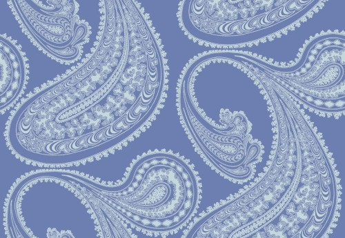 Tapeta Cole and Son Rajapur Flock White/Hyacinth w odcieniu fioletowym z delikatnym, białym wzorem paisley. Produkt pokazany frontalnie, podkreślający szczegółowe zdobienia i teksturę. Tło gładkie, co uwydatnia wzór tapety.