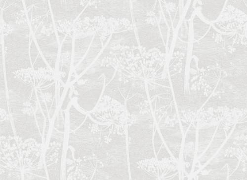 Tapeta Cole and Son Cow Parsley w odcieniach bieli i parczmentu, z detalami roślinnymi w postaci delikatnych, białych łodyg i kwiatów. Produkt przedstawiony na jednolitym tle, pod kątem, pokazując wzór w pełnej okazałości.