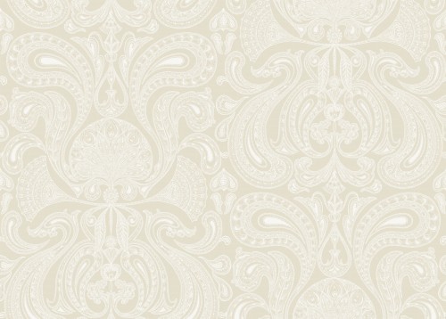 Tapeta Cole and Son Malabar w bieli i beżu z wzorem paisley o subtelnej fakturze i złożonych detalach na jasnym tle, idealna do eleganckich wnętrz.