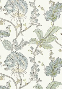 Tapeta Thibaut Anna French KALAMKARI VINE Yellow and Aqua
