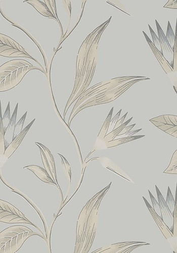 Tapeta Thibaut Anna French CLEO VINE w kolorze spa blue, z delikatnym wzorem liści oraz kwiatów w odcieniach beżu i szarości, na jednolitym tle. Idealna do eleganckich wnętrz, dodająca lekkości i stylu.