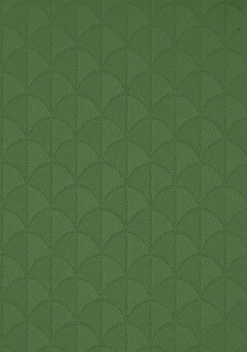 Tapeta Thibaut Anna French SETON SCALLOP w odcieniu emerald, z wzorem w formie nachodzących na siebie półkolek, o teksturowanej powierzchni. Tło w jednolitym zielonym kolorze, idealne do aranżacji wnętrz.