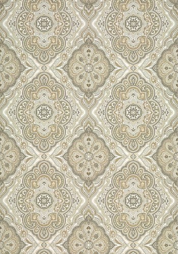 Tapeta Thibaut Anna French STERLING w odcieniach beżu, z delikatnym wzorem w formie stylizowanych kwiatów i ornamentów. Motyw powtarza się w regularnych odstępach, tworząc harmonijną całość na jasnym tle.